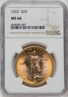1922 $20 Saint-Gaudens Double Eagle NGC MS66