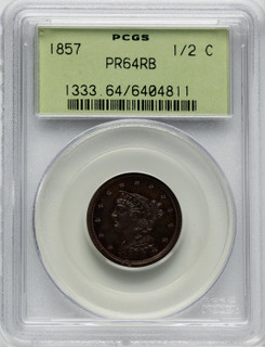 1857 1/2 C RB Proof Half Cent PCGS PR64
