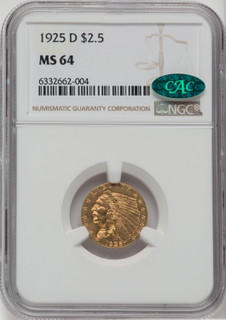 1925-D $2.50 CAC Indian Quarter Eagle NGC MS64