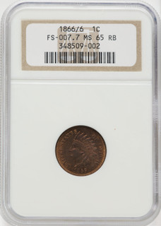1866 1C Repunched Date FS-301 S-2 RB Indian Cent NGC MS65