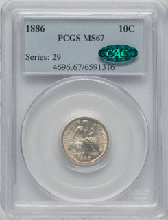 1886 10C CAC Seated Dime PCGS MS67