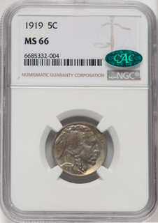 1919 5C CAC Buffalo Nickel NGC MS66