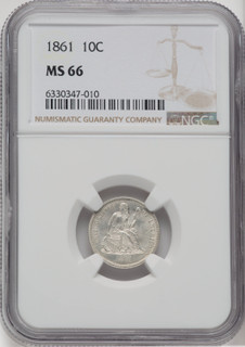 1861 10C Seated Dime NGC MS66