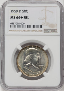 1959-D 50C FL NGC Plus Franklin Half Dollar NGC MS66+