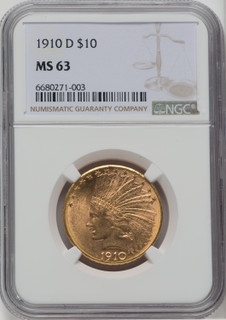 1910-D $10 Indian Eagle NGC MS63