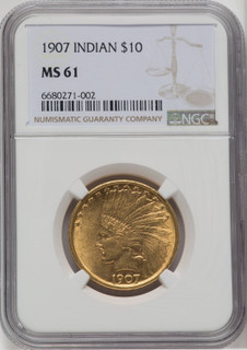 1907 $10 No Motto Indian Eagle NGC MS61