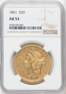 1861 $20 Liberty Double Eagle NGC AU53
