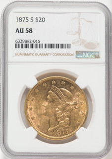 1875-S $20 Liberty Double Eagle NGC AU58