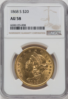 1868-S $20 Liberty Double Eagle NGC AU58