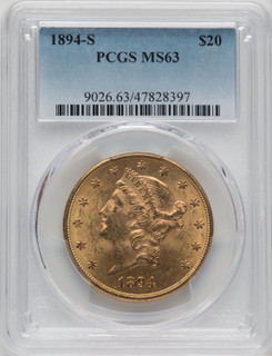 1894-S $20 Liberty Double Eagle PCGS MS63