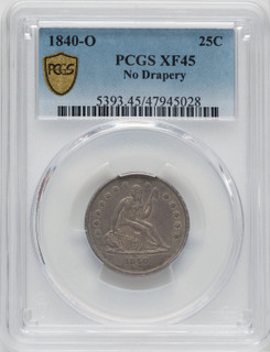 1840-O 25C NO DRAPERY Seated Quarter PCGS XF45