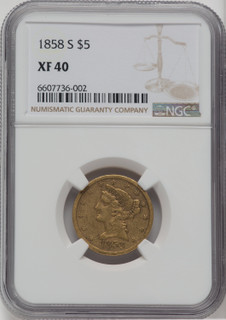 1858-S $5 Liberty Half Eagle NGC XF40