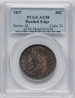 1837 50C Reeded Edge Reeded Edge Half Dollar PCGS AU58