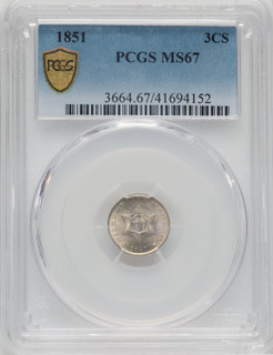 1851 3CS Three Cent Silver PCGS MS67