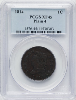 1814 1C Plain 4 BN Large Cent PCGS XF45