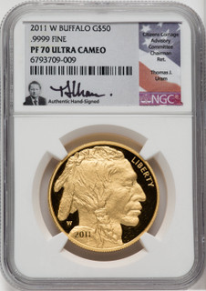 2011-W $50 One-Ounce Gold Buffalo NGC PF70 Thomas Uram Signed