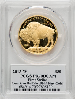 2013-W $50 One-Ounce Gold Buffalo First Strike Mercanti Flag PCGS PR70 2013-W $50 One-Ounce Gold Buffalo First Strike Mercanti Flag PCGS PR70