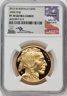 2013-W $50 One-Ounce Gold Buffalo NGC PF70 Mercanti Signed