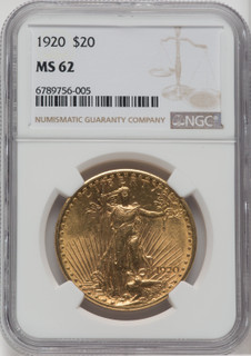 1920 $20 Saint-Gaudens Double Eagle NGC MS62