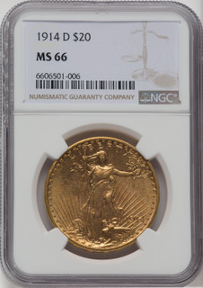 1914-D $20 Saint-Gaudens Double Eagle NGC MS66