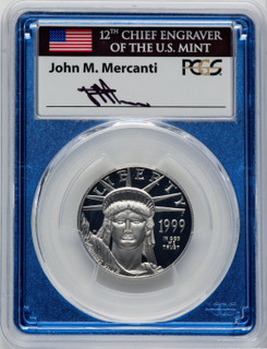 1999-W $50 Half-Ounce Platinum Eagle Statue of Liberty Mint Engravers Series Mercanti Flag PCGS PR70 1999-W $50 Half-Ounce Platinum Eagle Statue of Liberty Mint Engravers Series Mercanti Flag PCGS PR70