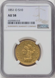 1851-O $10 Liberty Eagle NGC AU58
