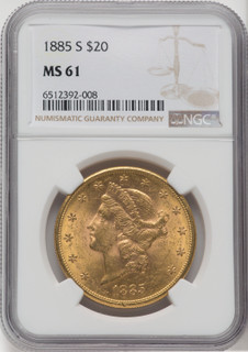 1885-S $20 Liberty Double Eagle NGC MS61