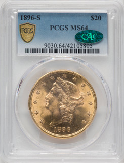 1896-S $20 CAC Liberty Double Eagle PCGS MS64