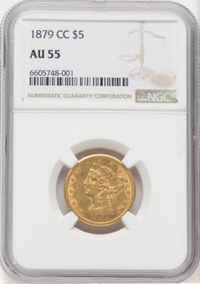 1879-CC $5 Liberty Half Eagle NGC AU55