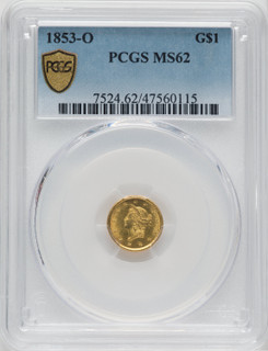 1853-O G$1 Gold Dollar PCGS MS62