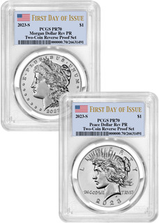 2023-S Morgan Peace Dollar 2-Coin Reverse Proof Set FDI Flag PCGS PR70