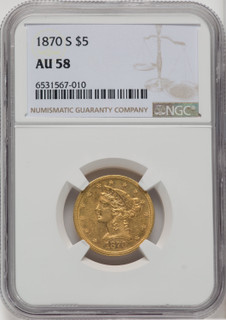 1870-S $5 Liberty Half Eagle NGC AU58