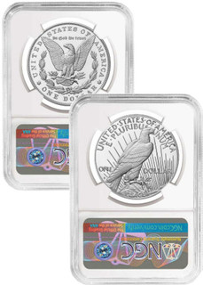 2023-S Morgan Peace Silver Dollar 2pc Set FDI NGC PF70 Harrigal Signed