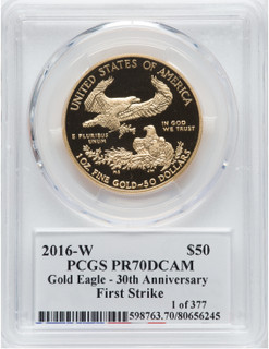 2016-W $50 One-Ounce Gold Eagle 30th Anniversary First Strike Moy Signature PCGS PR70