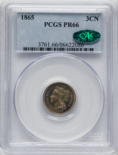 1865 3CN CAC Proof Three Cent Nickel PCGS PR66