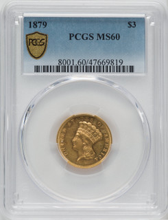 1879 $3 Three Dollar Gold Pieces PCGS MS60