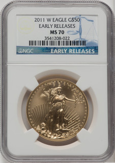 2011-W $50 One-Ounce Gold Eagle 25th Anniversary First Strike NGC MS70