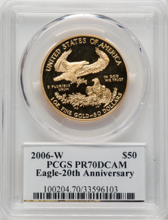 2006-W $50 One-Ounce Gold Eagle 20th Anniversary Saint-Gaudens PCGS PR70