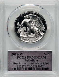 2018-W $25 Palladium First Strike Cleveland Bell PCGS PR70