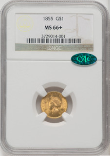 1855 G$1 Type Two CAC Gold Dollar NGC MS66+