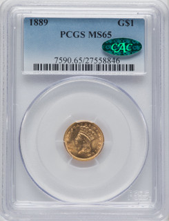1889 G$1 CAC Gold Dollar PCGS MS65