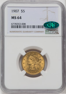 1907 $5 CAC Liberty Half Eagle NGC MS64