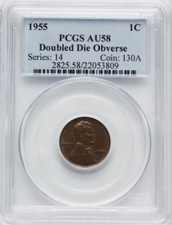 1955 Doubled Die Obverse BN Lincoln Cent PCGS AU58