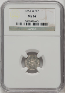 1851-O 3CS Three Cent Silver NGC MS62