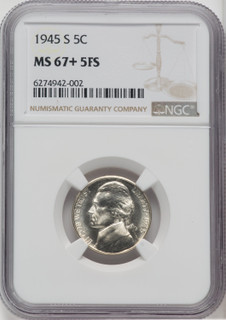 1945-S 5C FS Jefferson Nickel NGC MS67+ 1945-S 5C FS Jefferson Nickel NGC MS67+