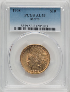 1908 $10 MOTTO Indian Eagle PCGS AU53