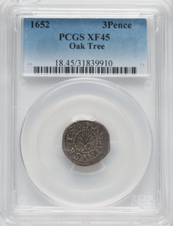 1652 Oak Tree Threepence Colonials PCGS XF45