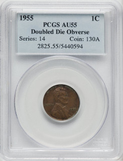 1955 Doubled Die Obverse BN Lincoln Cent PCGS AU55