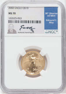 2002 $10 Quarter-Ounce Gold Eagle NGC MS70 Ed Moy