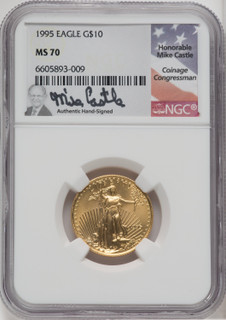 1995 $10 Quarter-Ounce Gold Eagle NGC MS70 Castle Signed